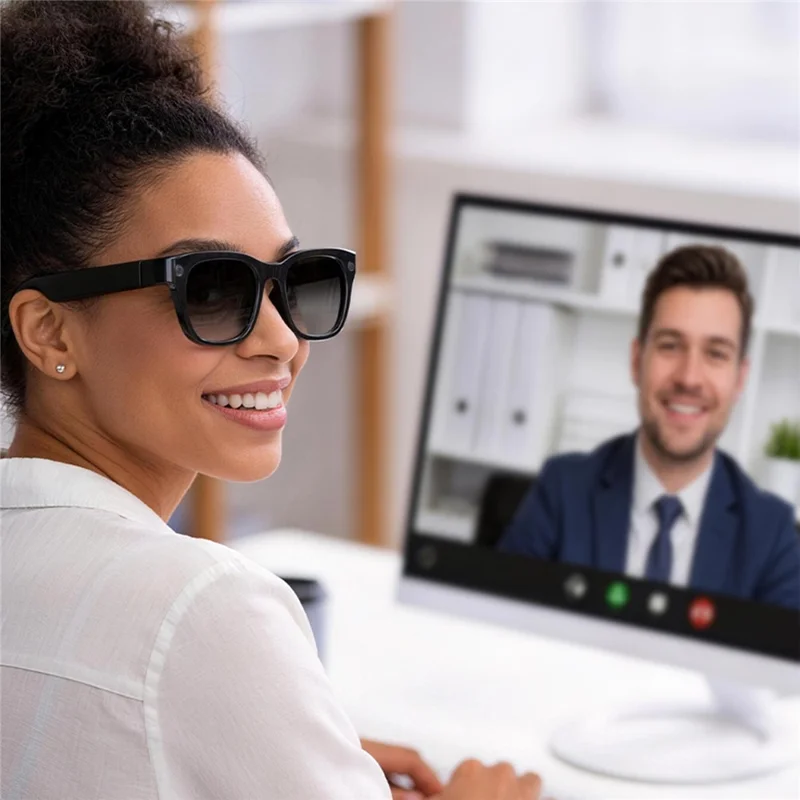E06S AI Smart Glasses 13MP Camera Real-time Translation Voice Control Music Touchpad Eyeglasses for Office Meeting - Grey