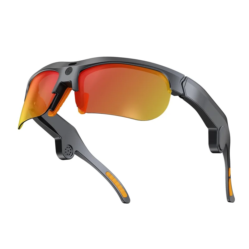 E08 AI Smart Glasses 1300W Kamera Stemmekontrol Alt Det Genkender Oversættelse Briller til Sport Cykling - Grå Sort