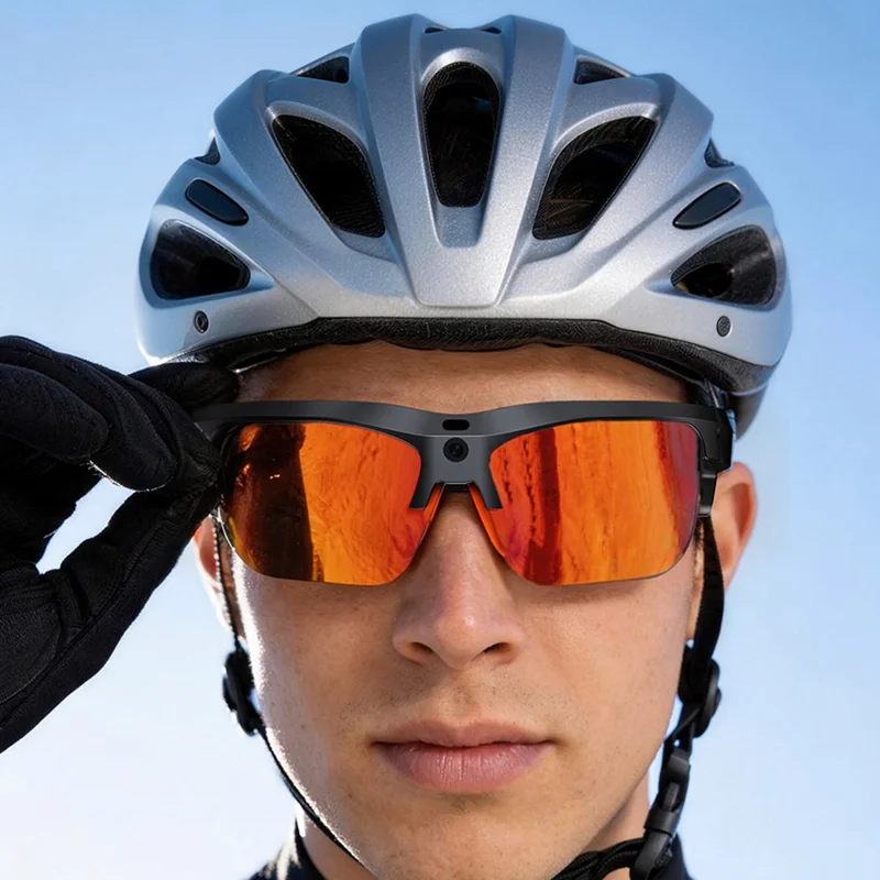 E08 AI Smart Glasses 1300W Kamera Stemmekontrol Alt Det Genkender Oversættelse Briller til Sport Cykling - Grå Sort