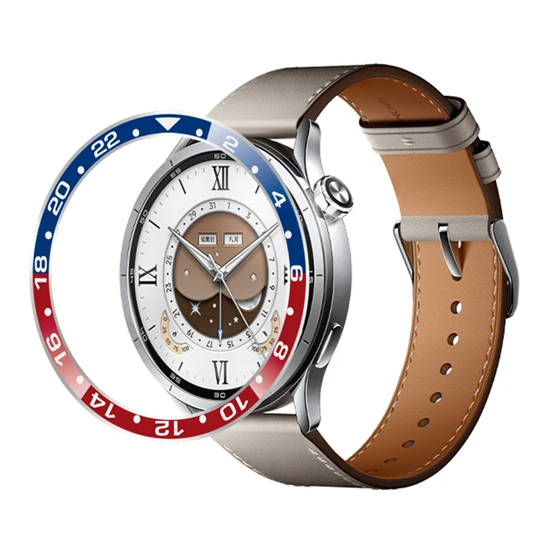 Bezel Ring for Xiaomi Watch S5  /  S4  /  S3 Aluminum Alloy Dual Color Protective Cover Ring - Blue+Red  /  White Characters