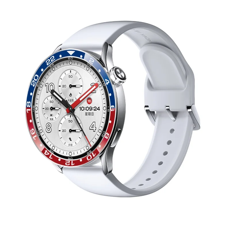 Bezel Ring for Xiaomi Watch S5  /  S4  /  S3 Aluminum Alloy Dual Color Protective Cover Ring - Blue+Red  /  White Characters