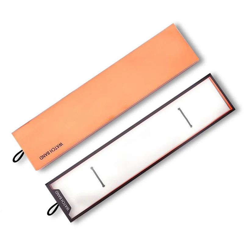 100Pcs Watch Band Packaging Box Pull-out Style Retail Display Case with Clear Window - Orange