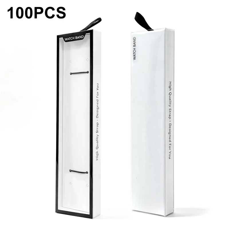 100Pcs Watch Band Packaging Box Pull-out Drawer Style Display Case with Clear Window Hanging Hole - White