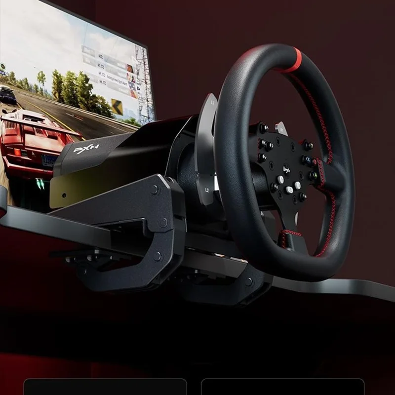 PXN V10 PRO Racing Simulator Wheel Set Direct Drive 3.2Nm Force Feedback Hall Sensor Gaming Steering Wheel with 3 Pedals for PC - Black