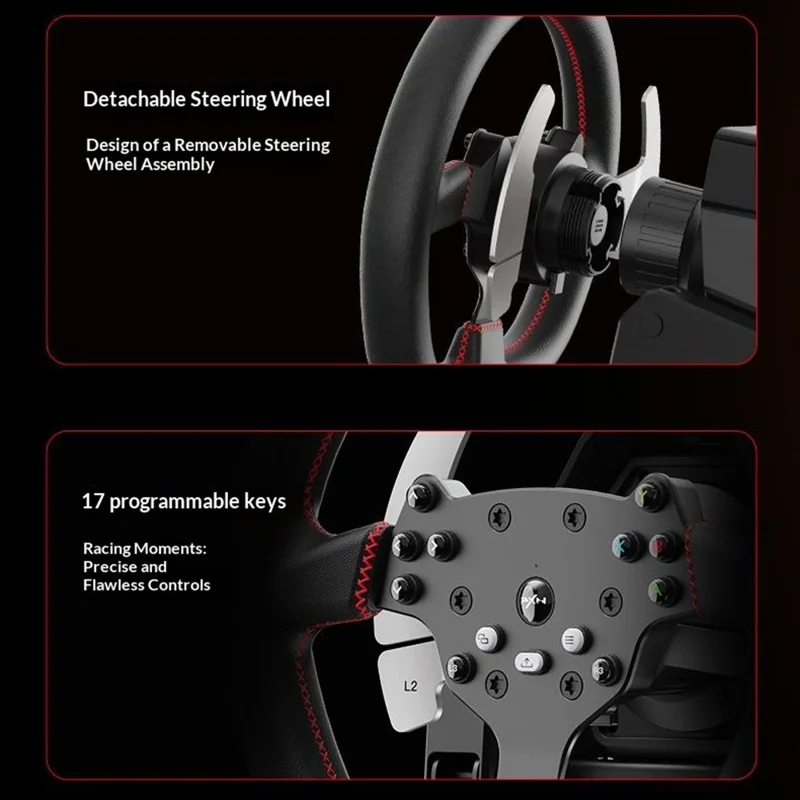 PXN V10 PRO Racing Simulator Wheel Set Direct Drive 3.2Nm Force Feedback Hall Sensor Gaming Steering Wheel with 3 Pedals for PC - Black