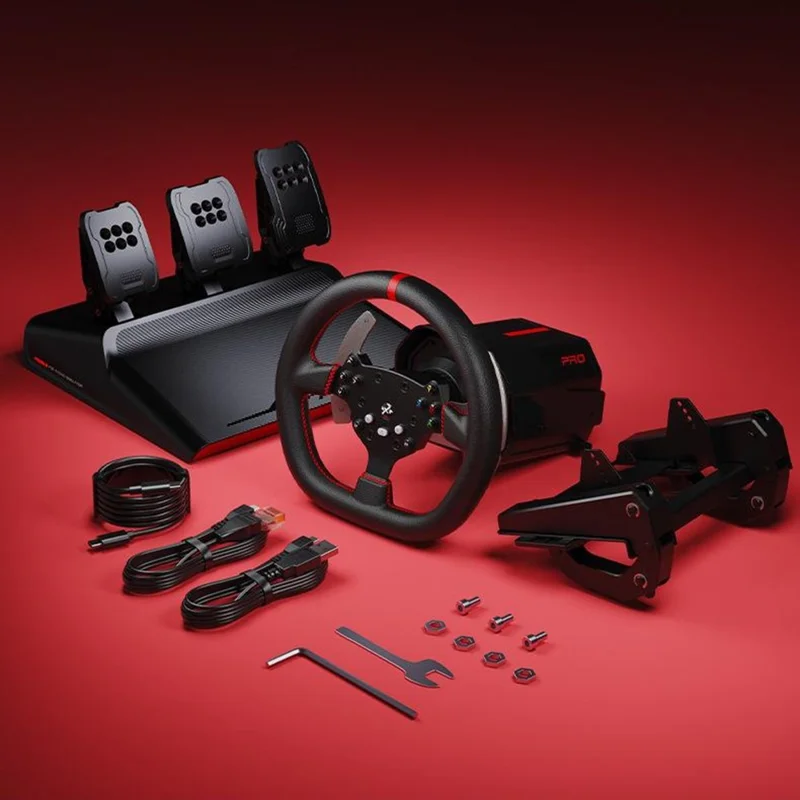 PXN V10 PRO Racing Simulator Wheel Set Direct Drive 3.2Nm Force Feedback Hall Sensor Gaming Steering Wheel with 3 Pedals for PC - Black