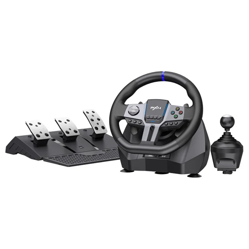 PXN V9 Racing Steering Wheel Set for Sony PlayStation 4 / 3 / Nintendo Switch / Xbox One with Manual Shifter 3-Pedal Panel - Black