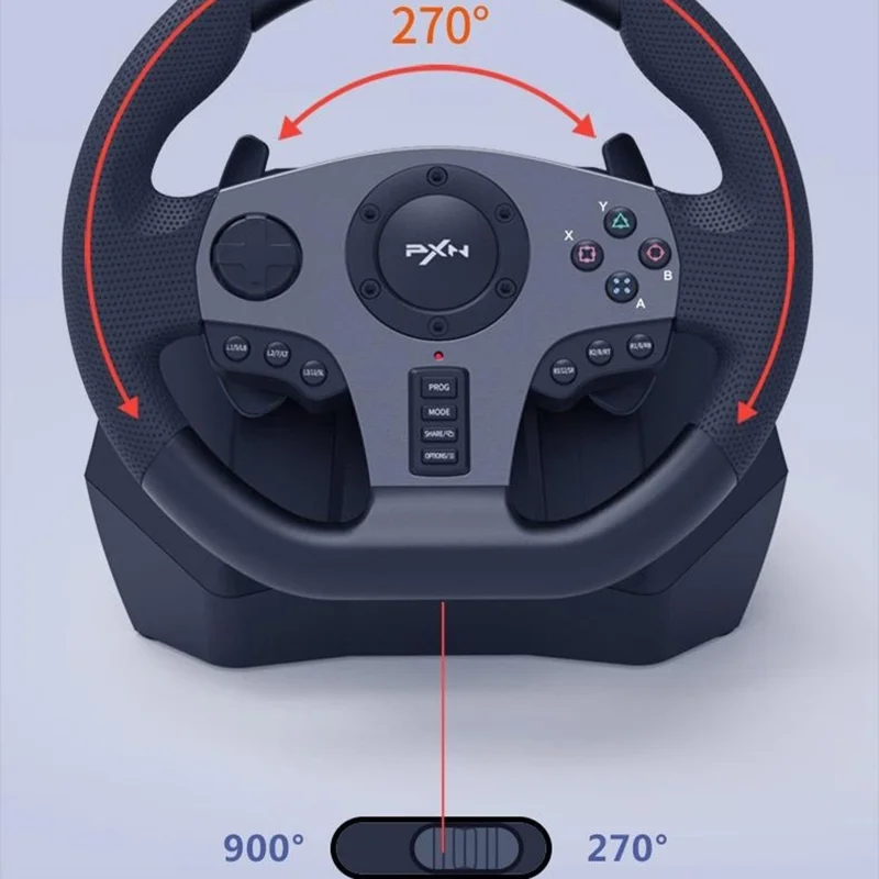 PXN V9 Racing Steering Wheel Set for Sony PlayStation 4 / 3 / Nintendo Switch / Xbox One with Manual Shifter 3-Pedal Panel - Black