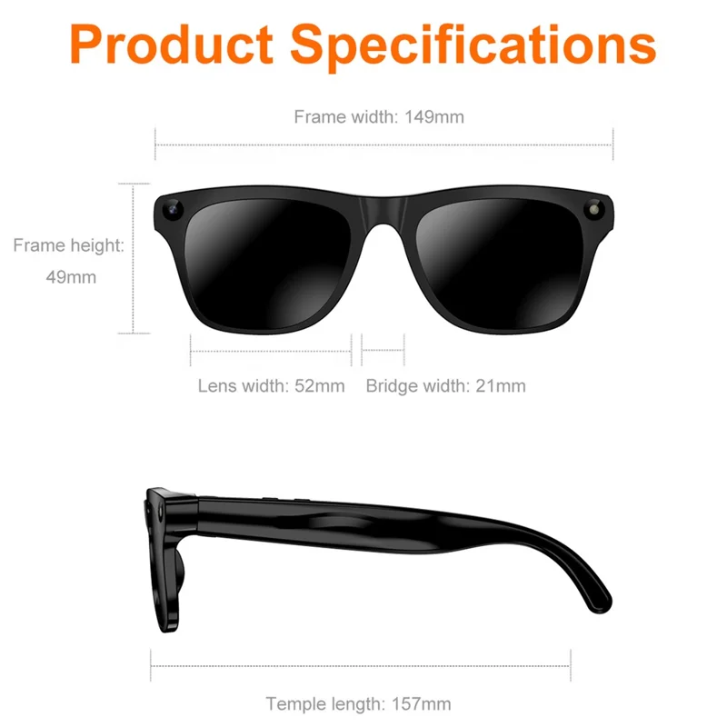 xk one pro AI Smart Glasses 8MP HD Camera Bluetooth-compatible Calling Voice Translation Recording Eyewear - Black