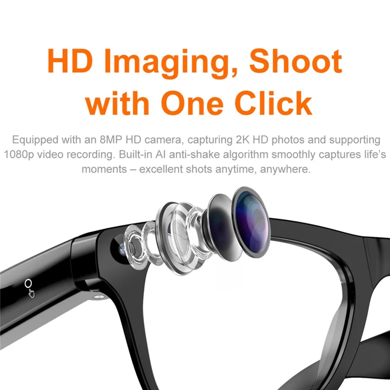 xk one pro AI Smart Glasses 8MP HD Camera Bluetooth-compatible Calling Voice Translation Recording Eyewear - Black