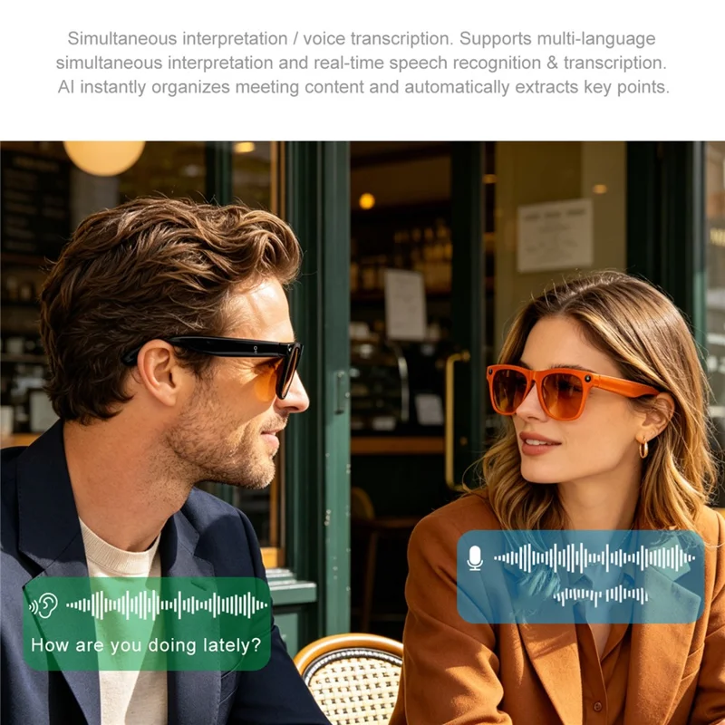 xk one pro AI Smart Glasses 8MP HD Camera Bluetooth-compatible Calling Voice Translation Recording Eyewear - Black