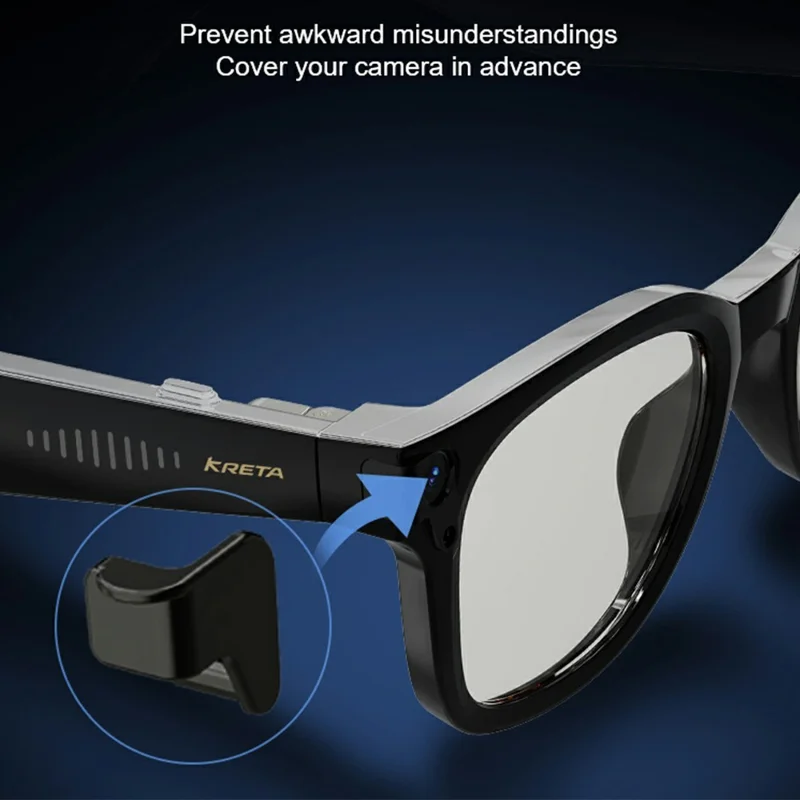 KRETA V52 Smart Glasses 8MP HD Camera Six-Axis Stabilization AI Translation Music Eyeglasses - Black