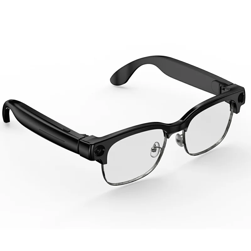 E09B Smart Glasses 8MP Camera 8GB Storage Voice Assistant Metal Half Frame Anti-Blue Light Lens