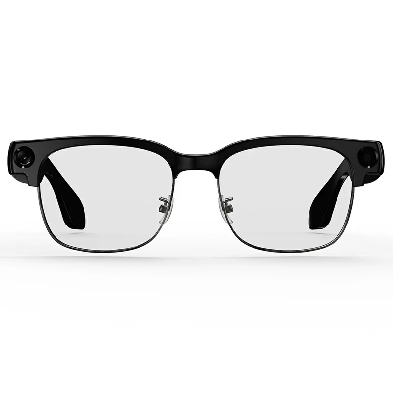 E09B Smart Glasses 8MP Camera 8GB Storage Voice Assistant Metal Half Frame Anti-Blue Light Lens