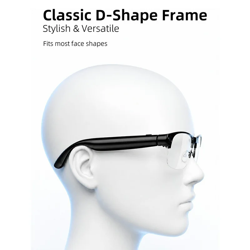 E09B Smart Glasses 8MP Camera 8GB Storage Voice Assistant Metal Half Frame Anti-Blue Light Lens