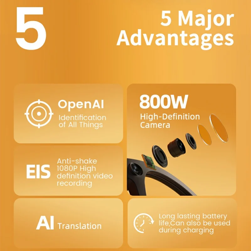 E09C Smart AI Glasses 8MP Camera 1080P Video AI Object Recognition Voice Control for Remote Meeting
