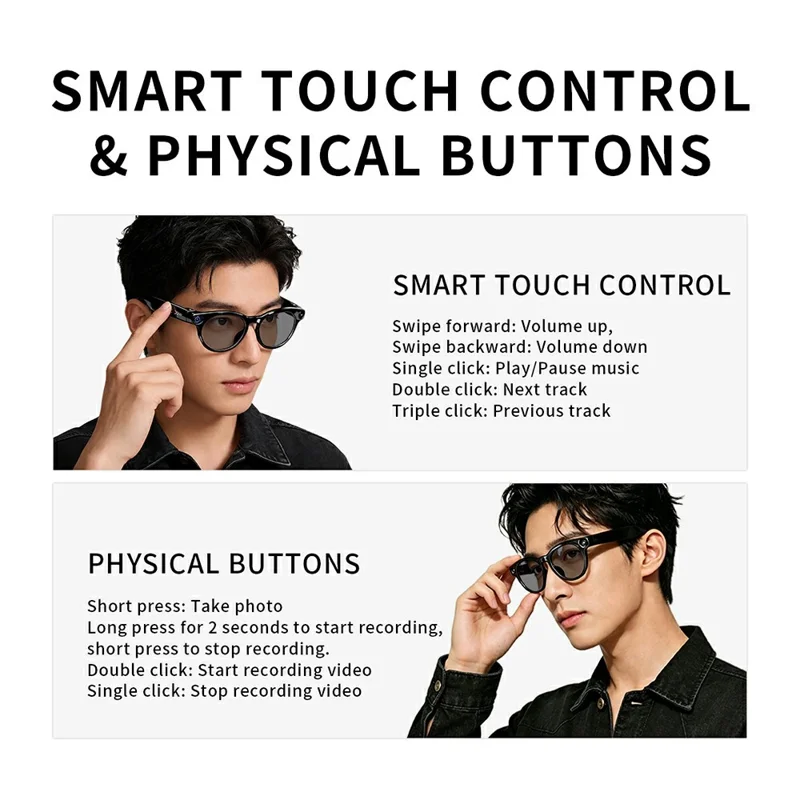 CY05MAX 8MP Kamera-AI-Smartbrille mit selbsttönenden Gläsern und Ladeetui – Schwarz
