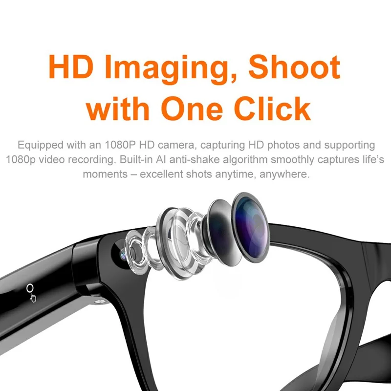 xk one AI Smart Glasses 1080P HD Camera Voice Assistant Wireless Transfer - Black
