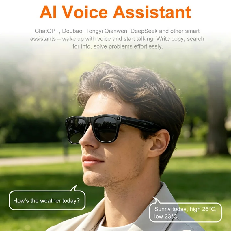 xk one AI Smart Glasses 1080P HD Camera Voice Assistant Wireless Transfer - Black