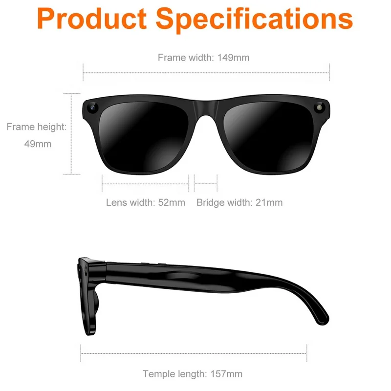 xk one AI Smart Glasses 1080P HD Camera Voice Assistant Wireless Transfer - Black