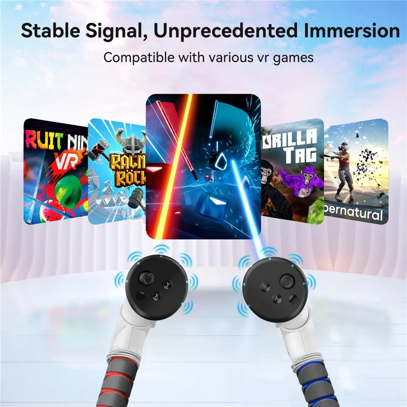 AMVR Q3JP3 2 pièces poignées d'extension pour manette VR pour Meta Quest 3 / Quest 3S accessoires de jeu VR avec poignée en ABS + éponge