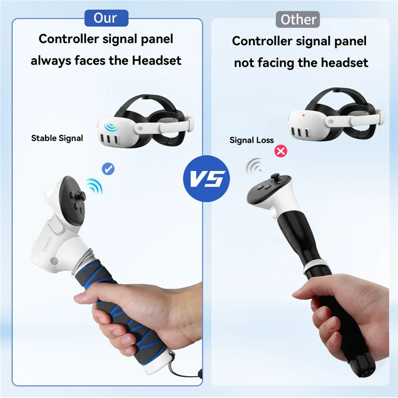 AMVR Q3JP3 2 pièces poignées d'extension pour manette VR pour Meta Quest 3 / Quest 3S accessoires de jeu VR avec poignée en ABS + éponge