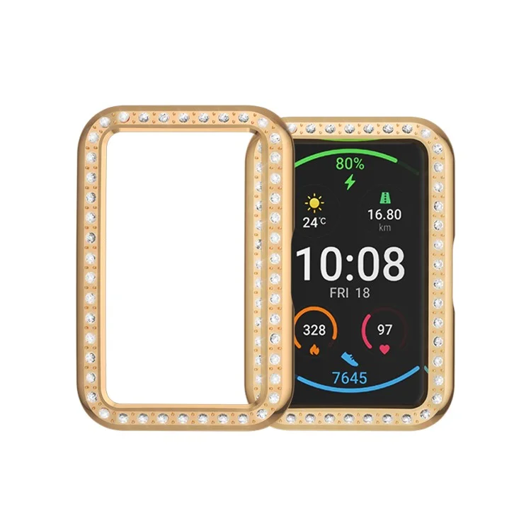 Rhinestone Decor Protective Cover Electroplating Hard PC Frame for Huawei Watch Fit - Rose Gold