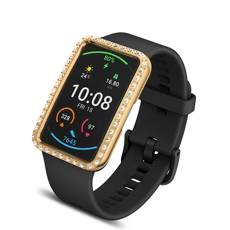 Rhinestone Decor Protective Cover Electroplating Hard PC Frame for Huawei Watch Fit - Rose Gold