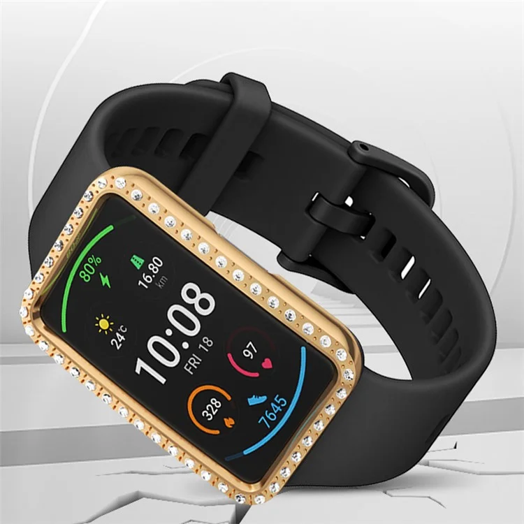 Rhinestone Decor Protective Cover Electroplating Hard PC Frame for Huawei Watch Fit - Rose Gold