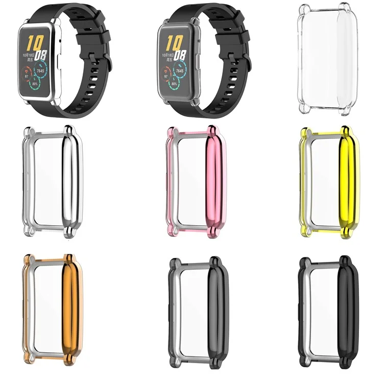 Full Coverage Electroplating Shockproof TPU Protective Case Frame Cover for Honor Watch ES/HES-B19 - Black