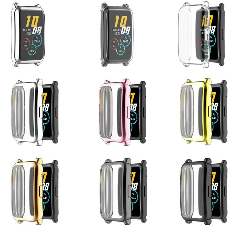 Full Coverage Electroplating Shockproof TPU Protective Case Frame Cover for Honor Watch ES/HES-B19 - Black