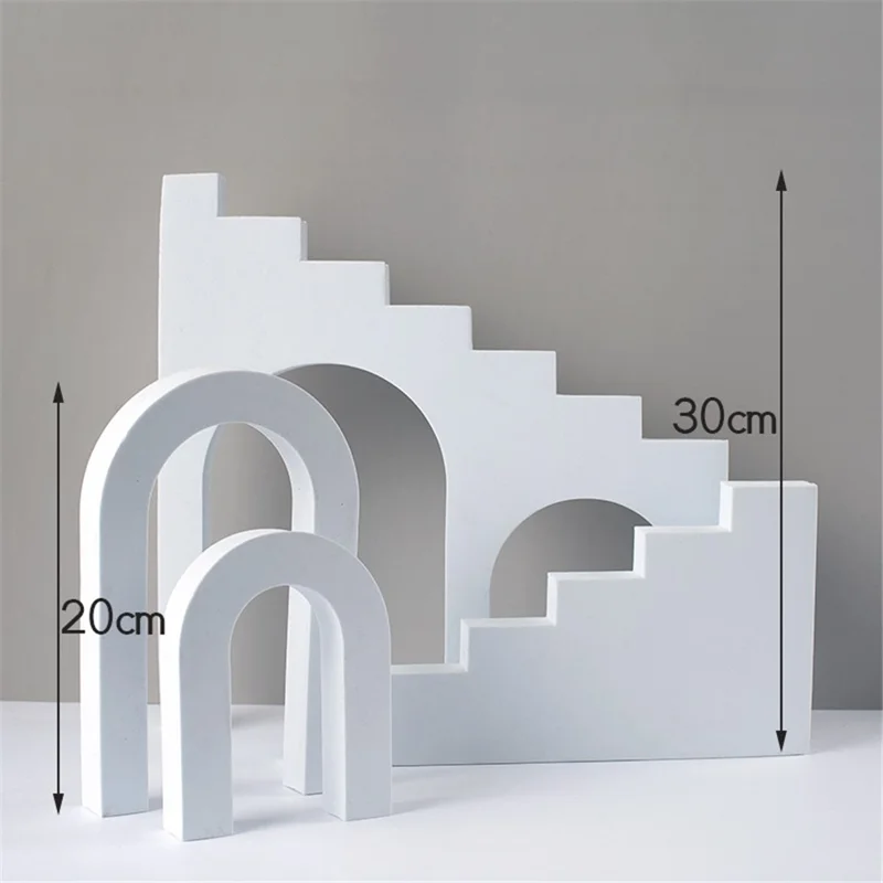 4Pcs/Set Ladder & Arch Table Ornament Jewelry Cosmetics Shooting Background Geometric Photography Prop - White
