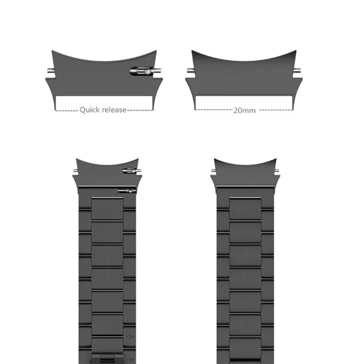 1 Par de 20 mm de Relógio de Reposição de Conector de Cinta Adaptador de Aço Inoxidável Para Samsung Galaxy Watch4 44mm 40mm / Galaxy Watch4 Classic 46mm 42mm - Preto