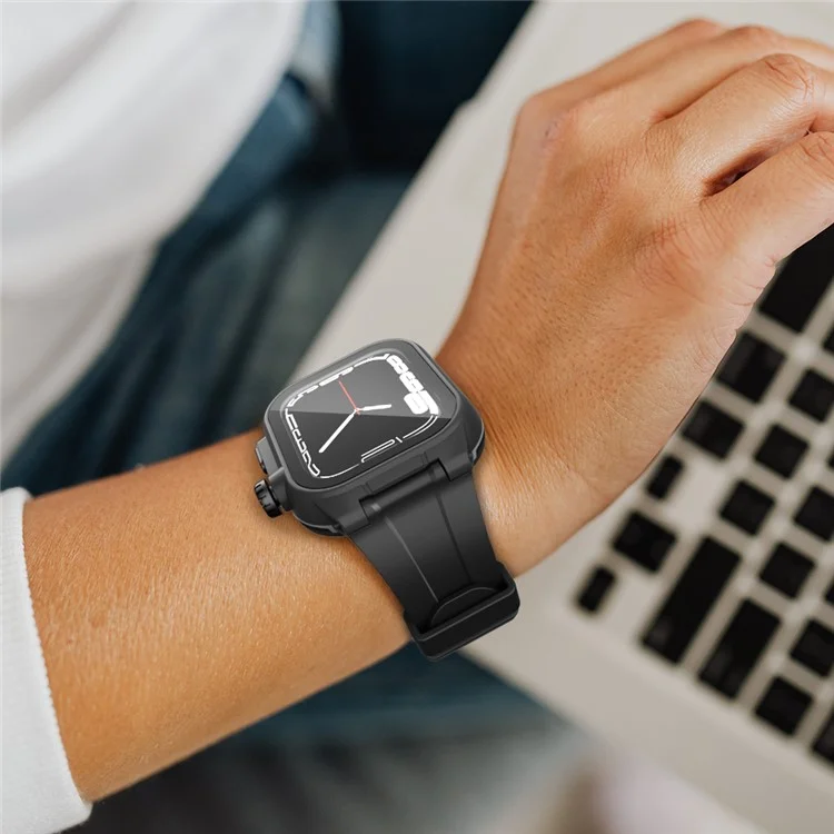 SHELLBOX Pour Apple Watch Series 8 45mm / 7 45mm Étui Étanche Antichoc Étui de Protection d'Écran avec Bracelet en Silicone