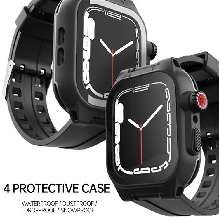 SHELLBOX Pour Apple Watch Series 8 45mm / 7 45mm Étui Étanche Antichoc Étui de Protection d'Écran avec Bracelet en Silicone