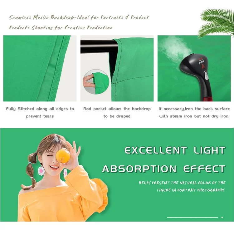 3*2m Fundo Sólido Colorido para Estúdio de Fotografia Green Screen Chroma Key - Verde