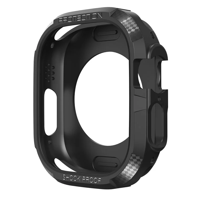 Para Apple Watch Ultra 2 49mm / Ultra 49mm Textura de Fibra de Carbono Funda Protectora de TPU Refuerzo de Esquinas a Prueba de Golpes Parachoques Protector de Marco - Negro