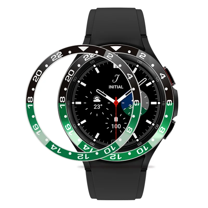 Für Samsung Galaxy Watch4 Classic 42mm Uhr-Lunette Zweifarbiger Metall-Einfassungsring mit Kleberahmen (Typ B) – Schwarz + Grün