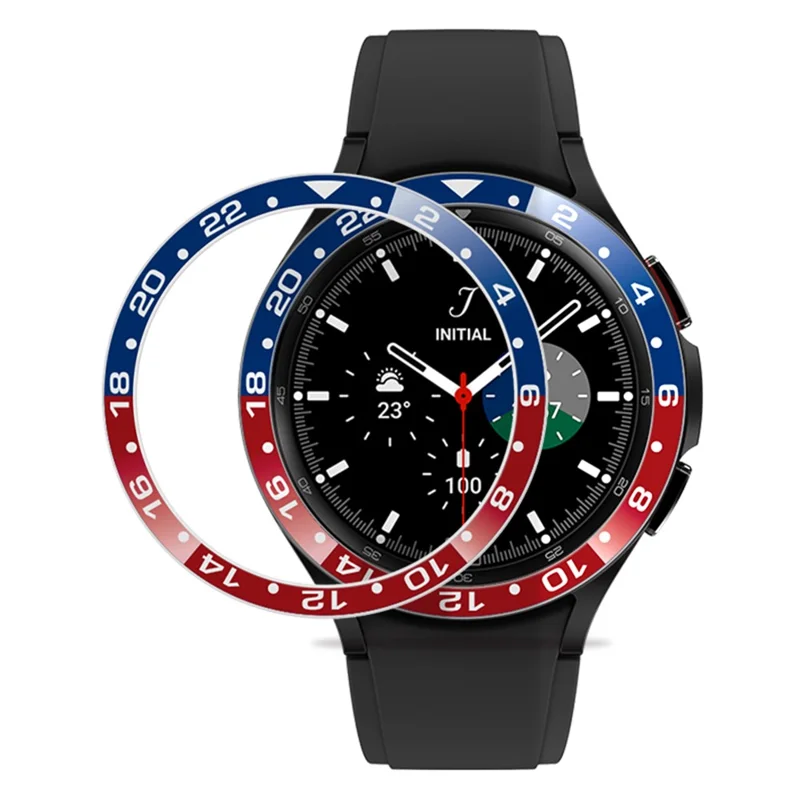 For Samsung Galaxy Watch4 Classic 42mm Watch Bezel Dual-Color Metal Watch Bezel Insert Ring Adhesive Frame (Type B) - Blue + Red