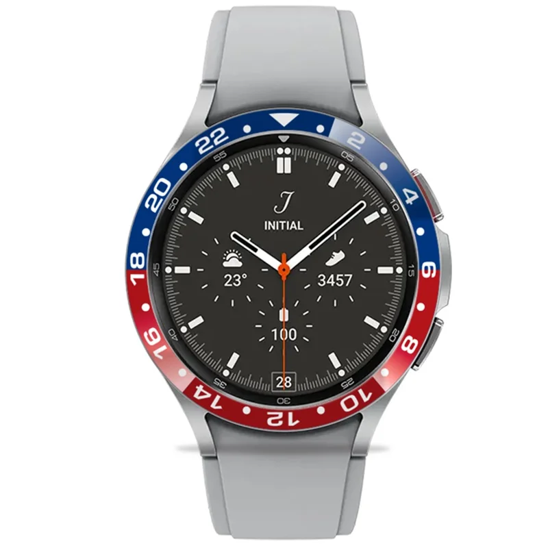 For Samsung Galaxy Watch4 Classic 42mm Watch Bezel Dual-Color Metal Watch Bezel Insert Ring Adhesive Frame (Type B) - Blue + Red