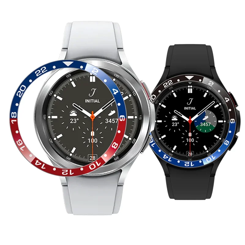 For Samsung Galaxy Watch4 Classic 42mm Watch Bezel Dual-Color Metal Watch Bezel Insert Ring Adhesive Frame (Type B) - Blue + Red