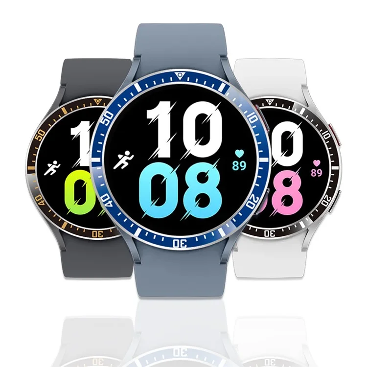 For Samsung Galaxy Watch 5 / 4 44mm Watch Bezel Insert Adhesive Metal Ring Frame Replacement (Type A) - Black / White Characters