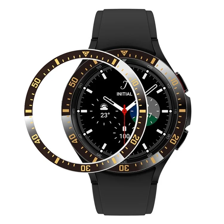 Pour Samsung Galaxy Watch4 Classic 46mm Bague de lunette en métal Anti-Rayures Boucle de lunette Adhésif (Type A) - Noir / Or Caractères
