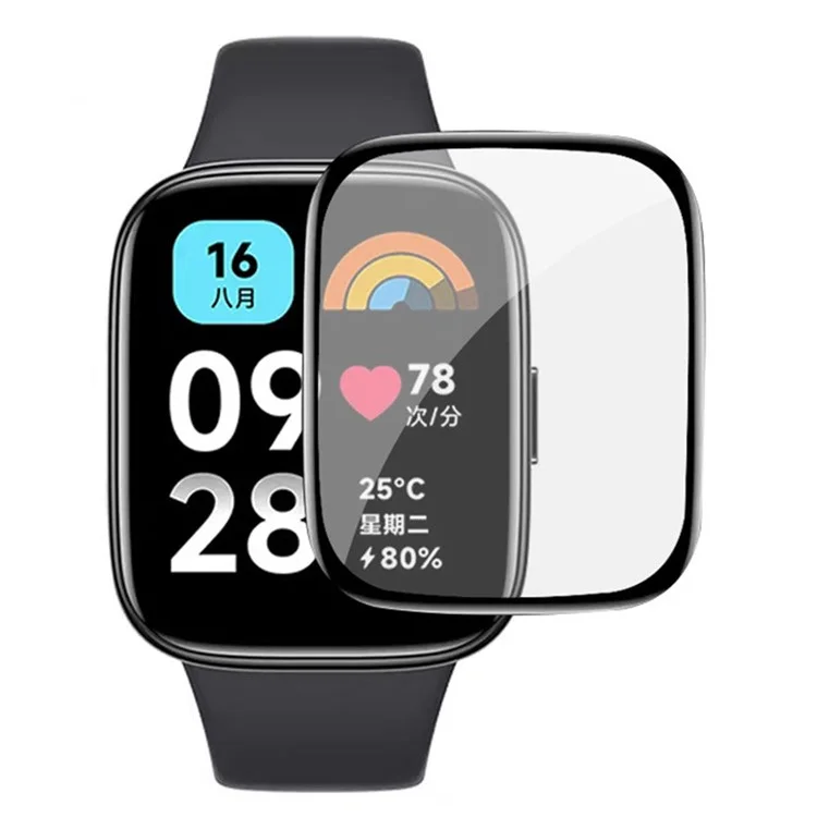 1 pièce pour Xiaomi Redmi Watch 3 Lite / Watch 3 Active Protecteur d'écran en PET 3D Bord noir Anti-rayure Film de protection d'écran de montre