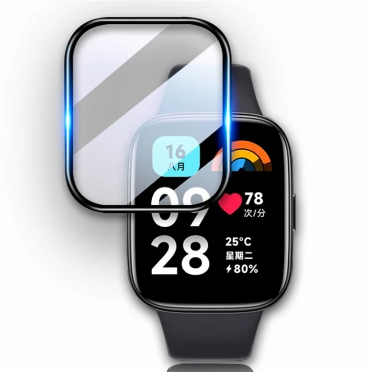 1 pièce pour Xiaomi Redmi Watch 3 Lite / Watch 3 Active Protecteur d'écran en PET 3D Bord noir Anti-rayure Film de protection d'écran de montre