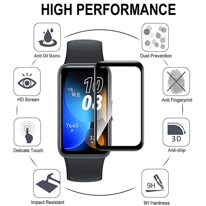 1 Pc Protettore Schermo Trasparente HD per Huawei Band 8 / Band 8 NFC / Band 9 / Band 9 NFC Bordo Nero Anti-Graffio Pellicola Schermo 3D PET 