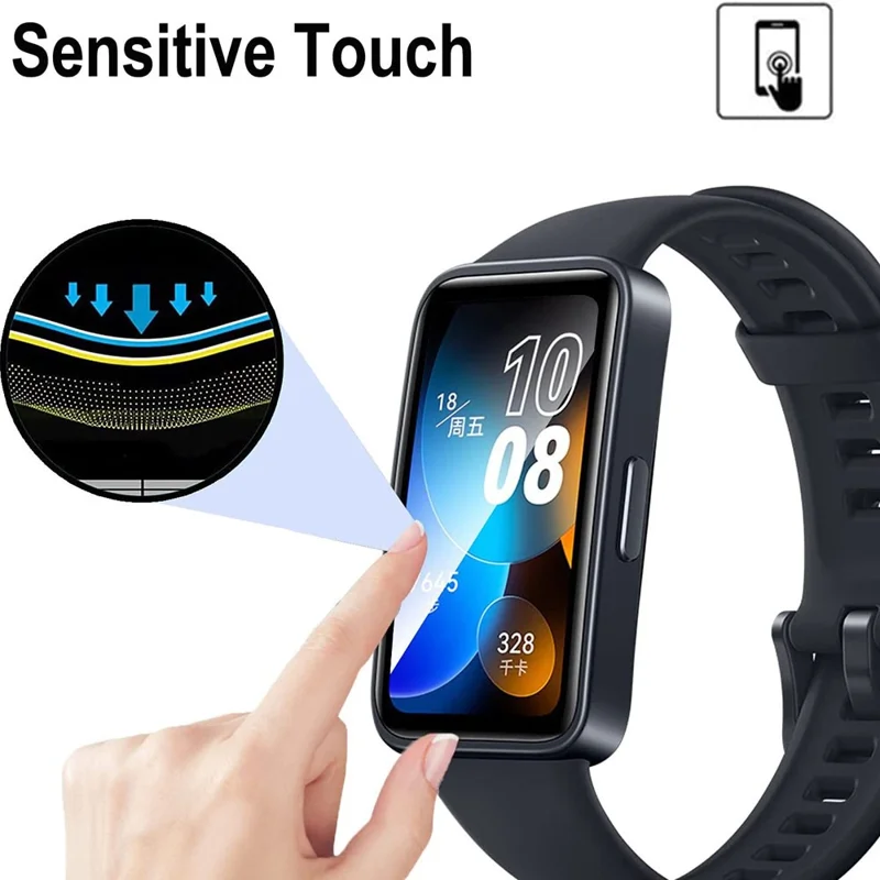 1 Pc Protettore Schermo Trasparente HD per Huawei Band 8 / Band 8 NFC / Band 9 / Band 9 NFC Bordo Nero Anti-Graffio Pellicola Schermo 3D PET 