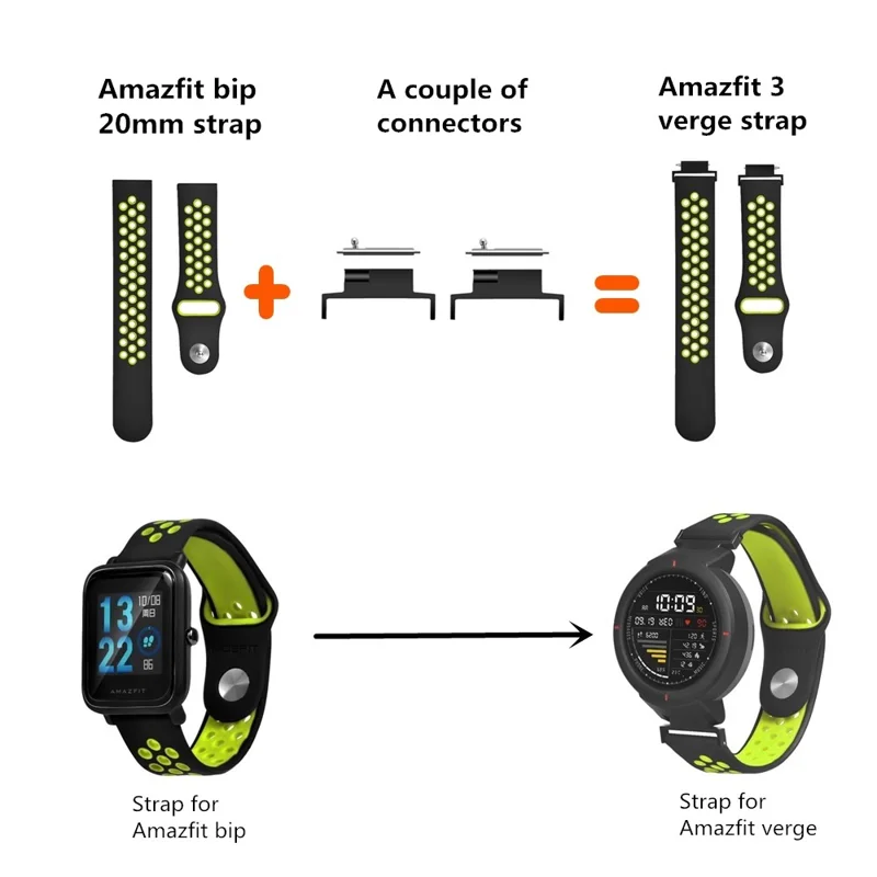 1 Pair For Huami Amazfit 3 Verge / Verge Lite ABS Connector 14mm to 20mm Spring Bars Connector Watch Band Adapter