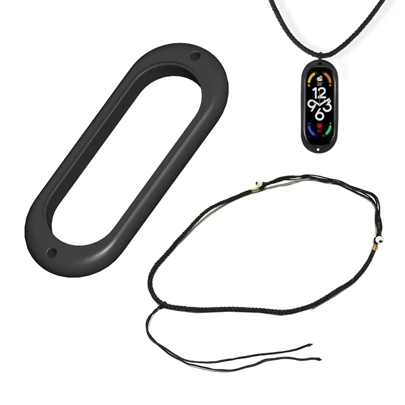 For Xiaomi Mi Band 7 / Band 6 / Band 5 Protective Case Dual Holes DIY Silicone Cover with Necklace Rope
