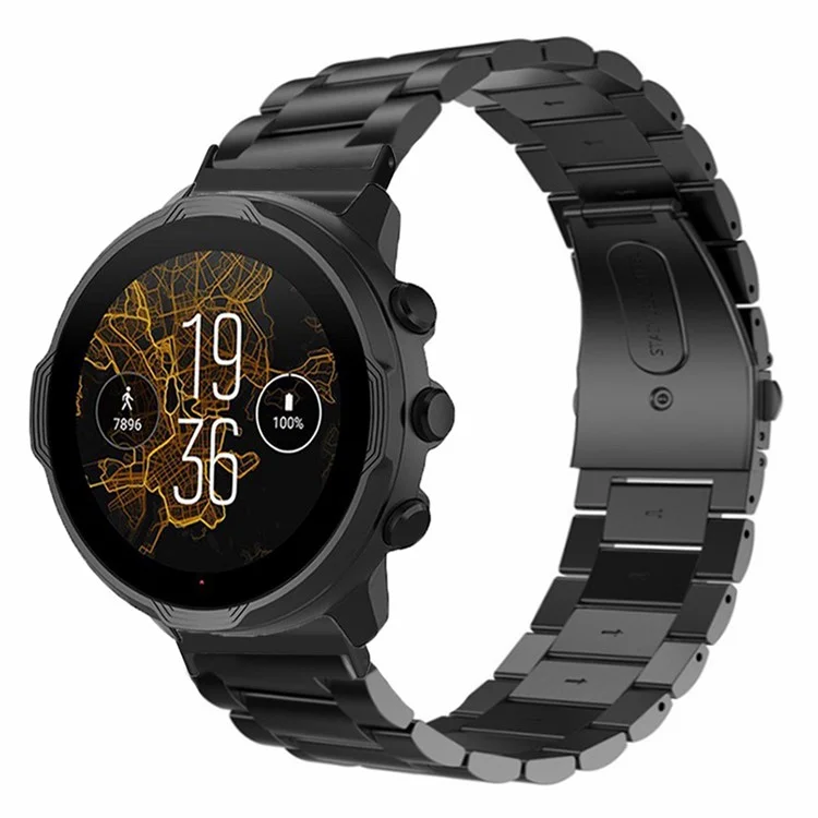 Para Suunto Spartan Sport Wrist HR Baro / Suunto 7 Smart Watch Correa 3-Bead 24mm Acero Inoxidable - Negro